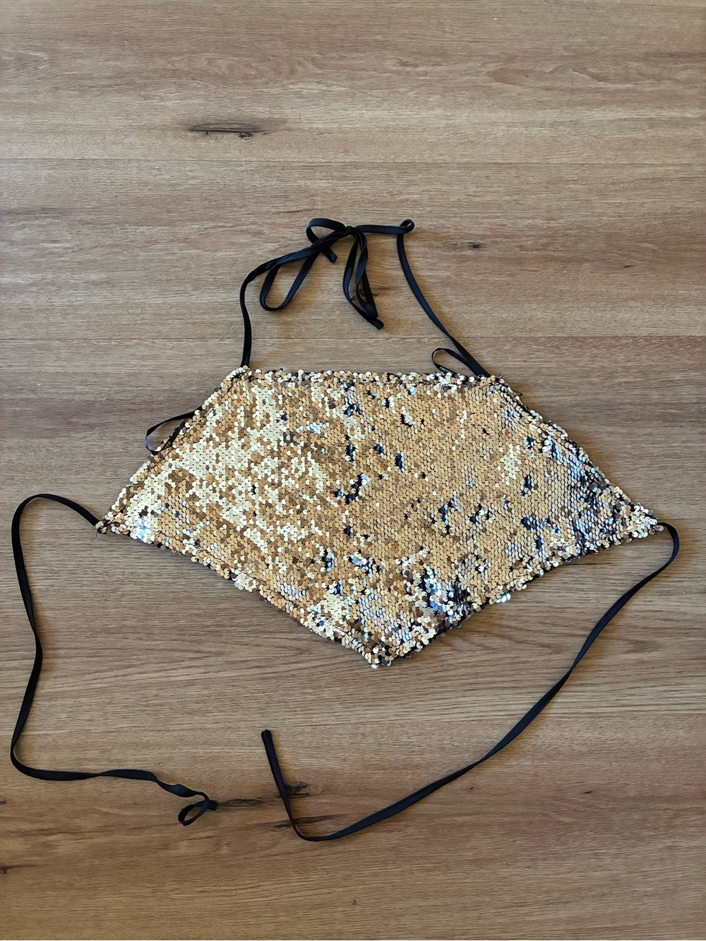 Silver Sequin Halter Crop Top with Black Ties size large